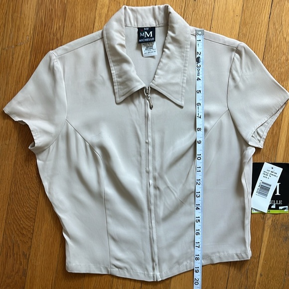 90s Vintage Deadstock NWT Tan Zip Front Blazer / Top Fitted Collar Top Size M - Picture 16 of 16